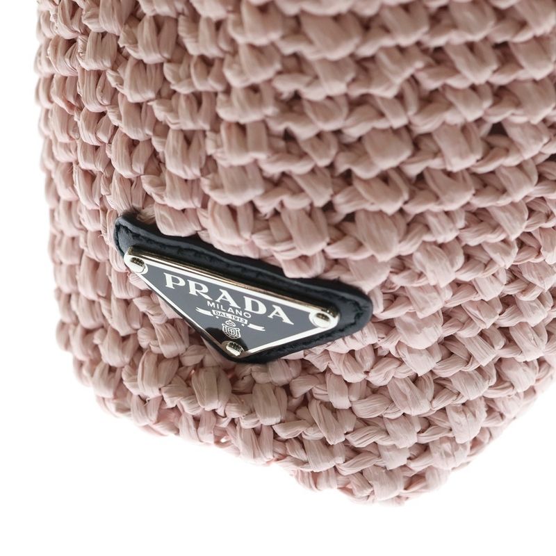 Prada Crochet Tote Basket Light Pink Raffia