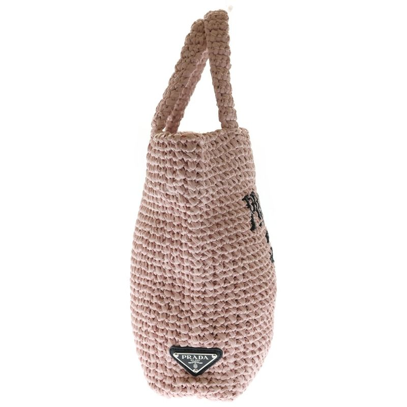 Prada Crochet Tote Basket Light Pink Raffia