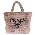 Prada Crochet Tote Basket Light Pink Raffia