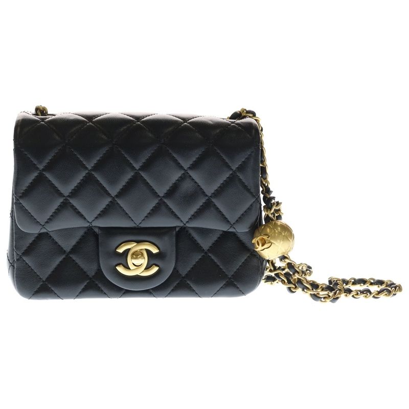 Chanel Quilted Mini Flap Chain Shoulder Black Lambskin Plate