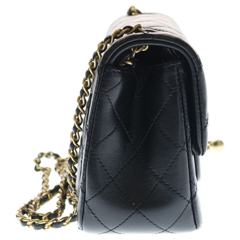 Chanel Quilted Mini Flap Chain Shoulder Black Lambskin Plate