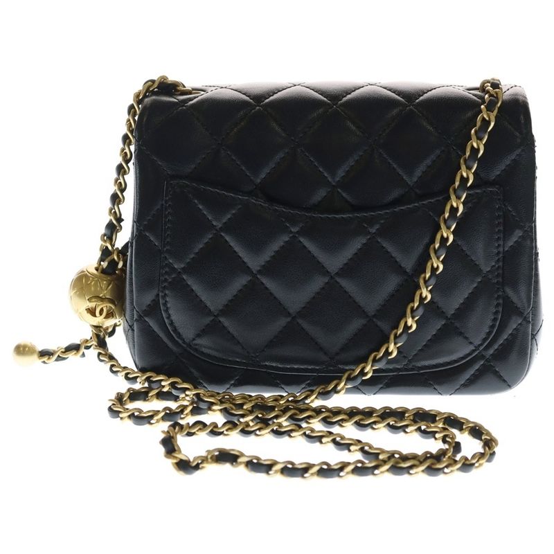 Chanel Quilted Mini Flap Chain Shoulder Black Lambskin Plate