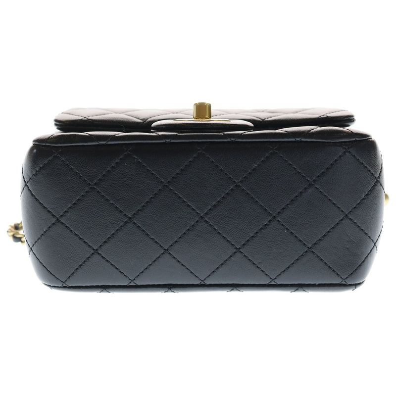 Chanel Quilted Mini Flap Chain Shoulder Black Lambskin Plate