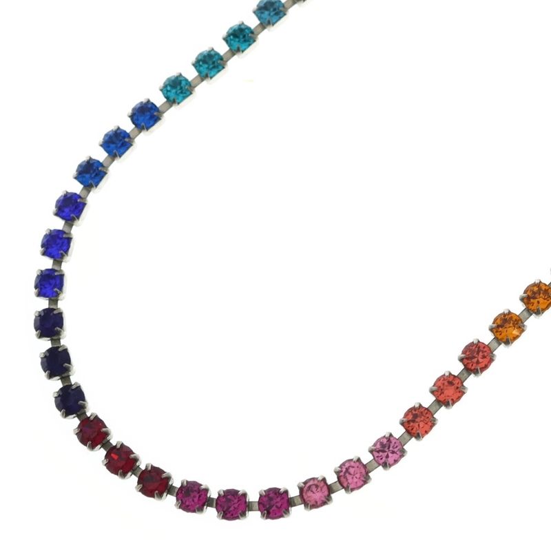 Dior Colored Stone Necklace Rainbow Rhinestone Silver