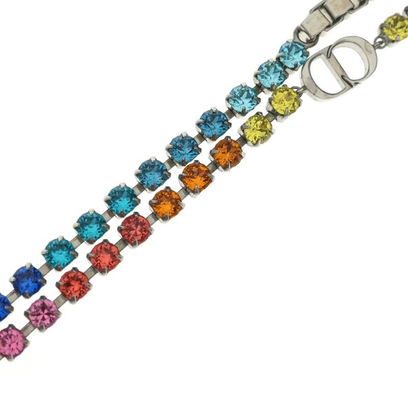 Dior Colored Stone Necklace Rainbow Rhinestone Silver