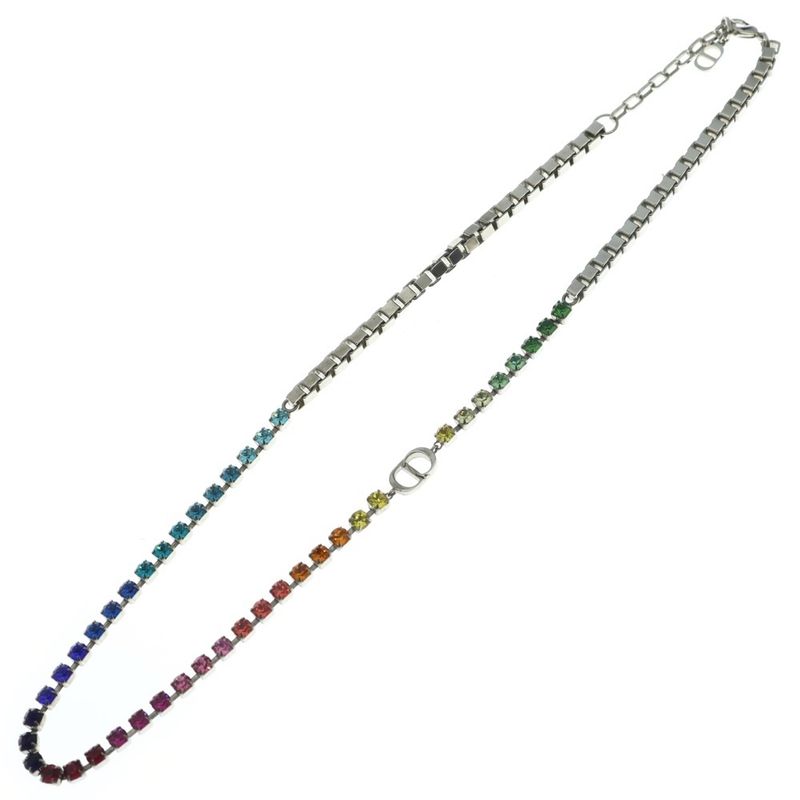 Dior Colored Stone Necklace Rainbow Rhinestone Silver