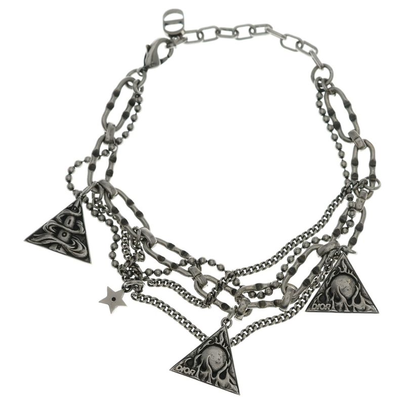 Dior Bracelet Buckle Chain Link Monogram CD Silver