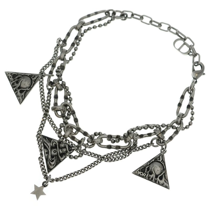 Dior Bracelet Buckle Chain Link Monogram CD Silver