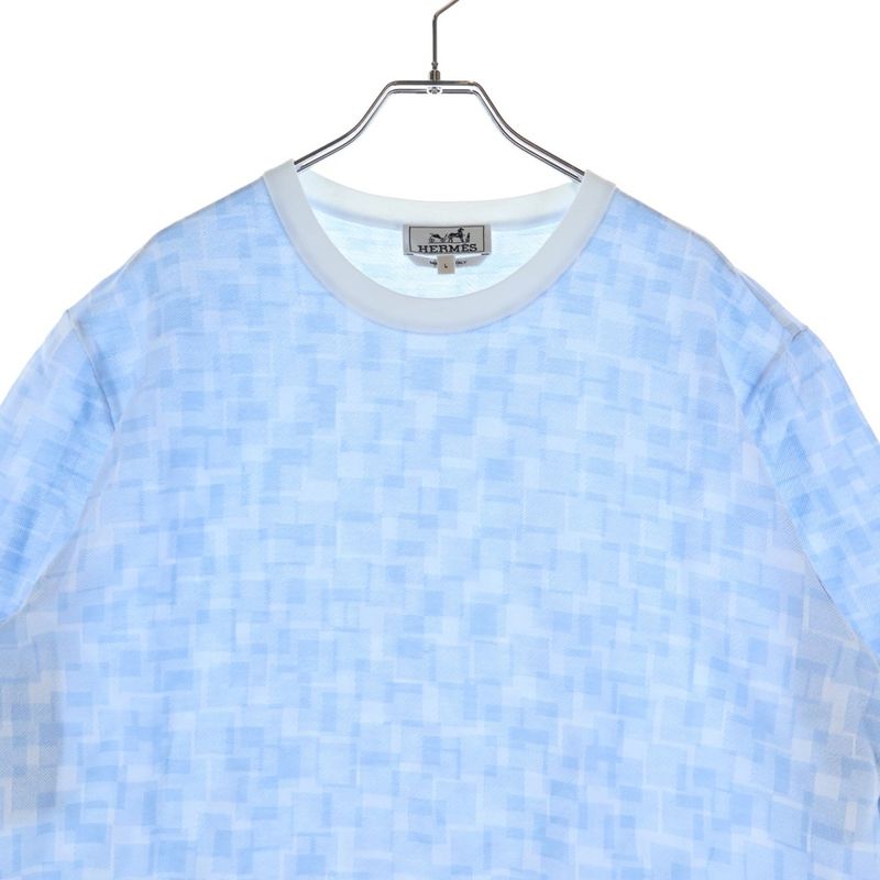 Hermes Allover Print Crew Neck Short Sleeve T-Shirt Light Blue