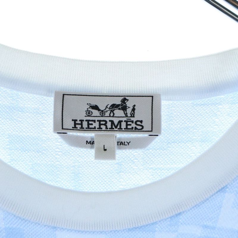 Hermes Allover Print Crew Neck Short Sleeve T-Shirt Light Blue