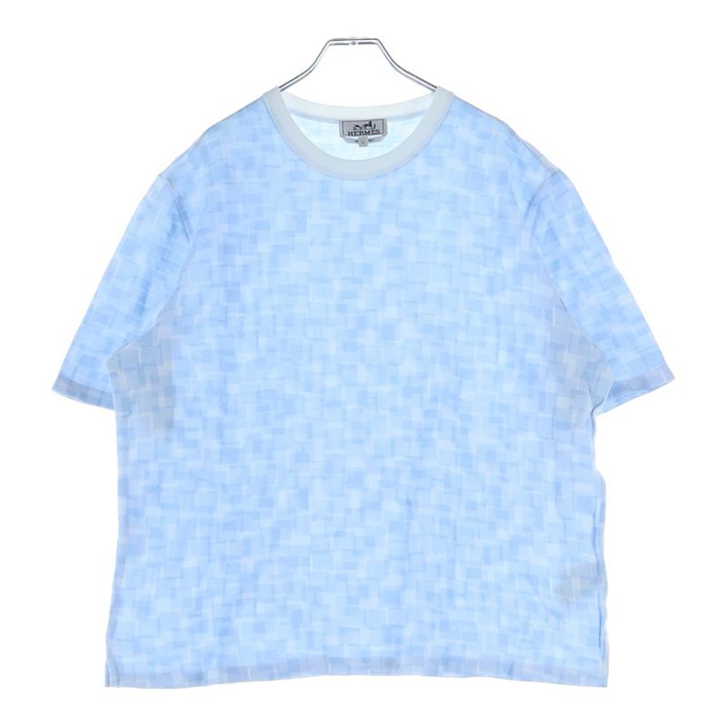 Hermes Allover Print Crew Neck Short Sleeve T-Shirt Light Blue