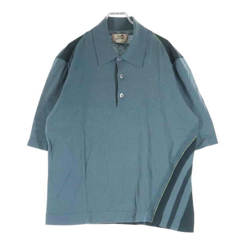 Hermes Mesh Cut Replacement Cashmere Blend Cotton Knit Polo Shirt Gray