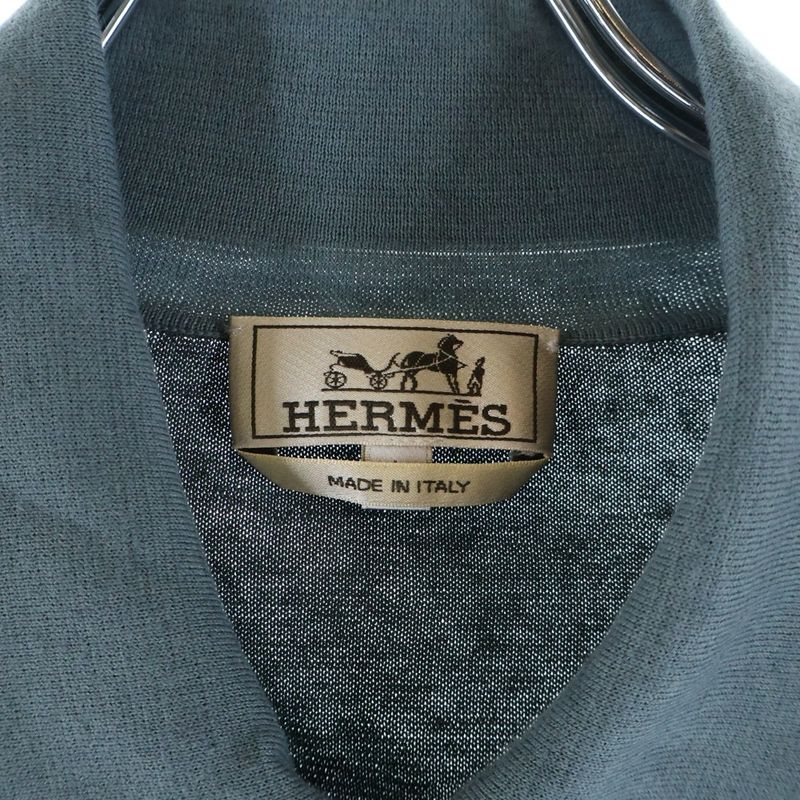 Hermes Mesh Cut Replacement Cashmere Blend Cotton Knit Polo Shirt Gray