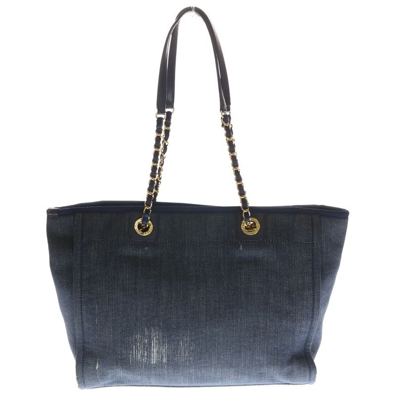 Chanel Deauville MM Tote Navy Canvas Gold