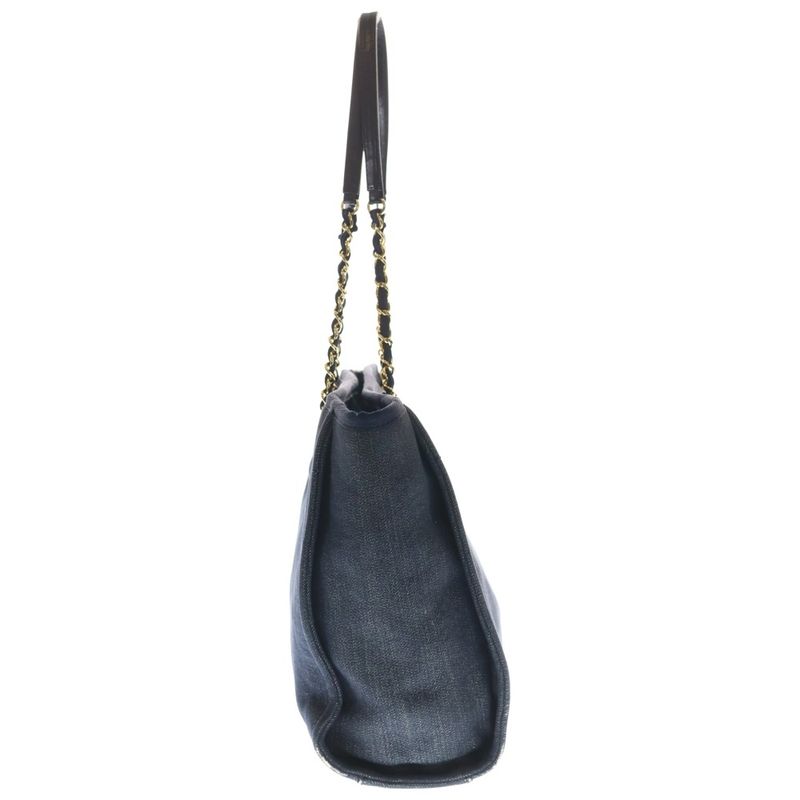 Chanel Deauville MM Tote Navy Canvas Gold