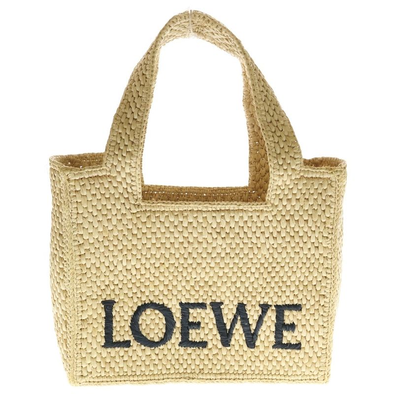 Loewe Font Tote Mini Raffia 2-Way Shoulder Bag Basket Beige
