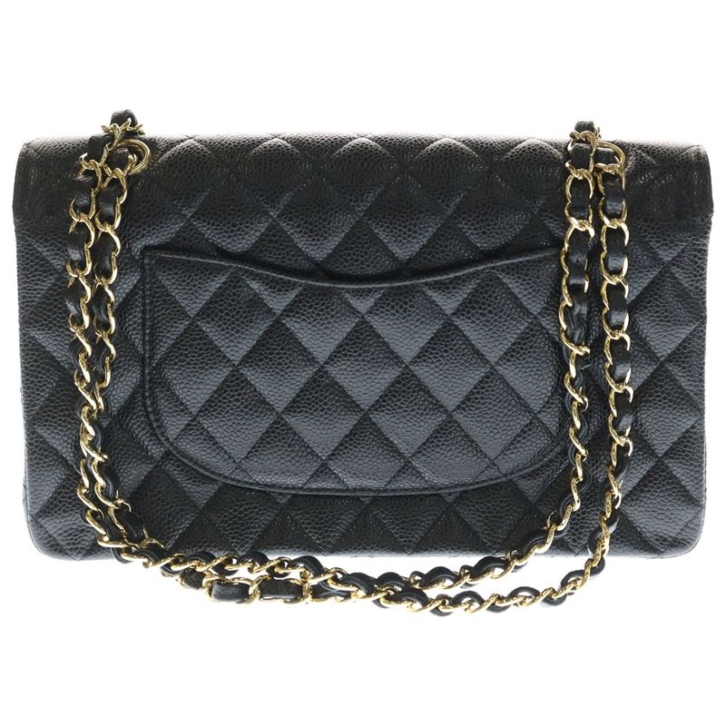 Chanel Quilted 25 Double Flap Chain Shoulder Bag Black Caviar Leather
