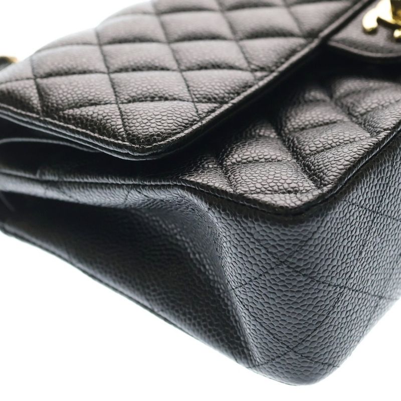 Chanel Quilted 25 Double Flap Chain Shoulder Bag Black Caviar Leather