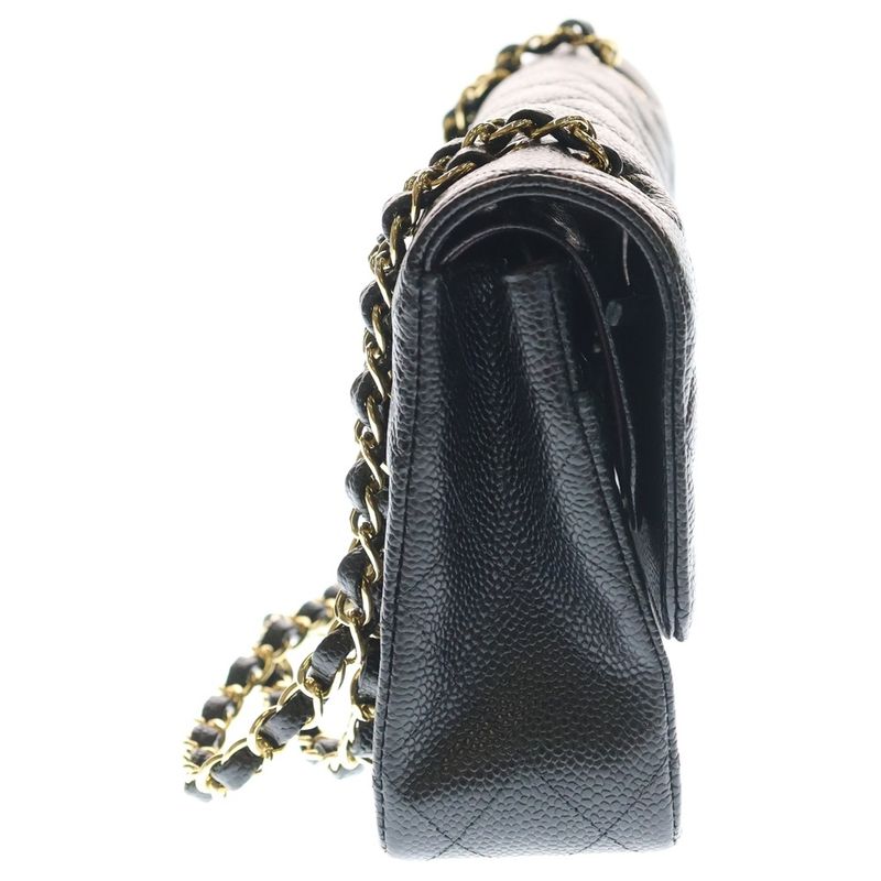 Chanel Quilted 25 Double Flap Chain Shoulder Bag Black Caviar Leather