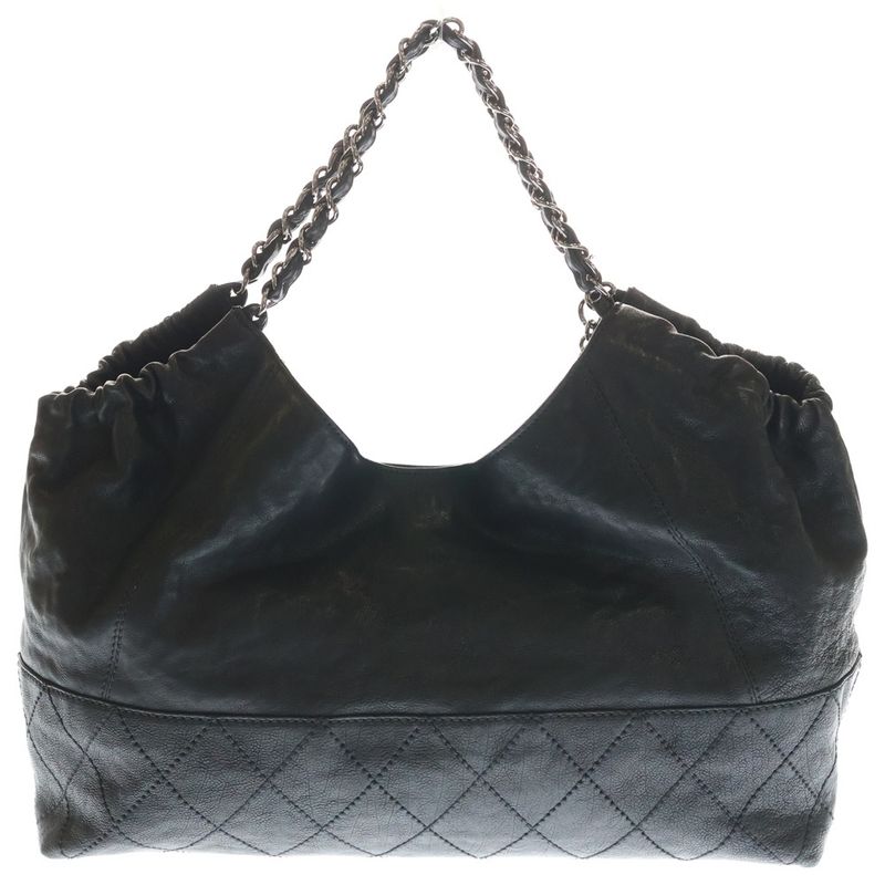 Chanel Coco Cabas Chain Tote Black Leather Silver