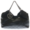 Chanel Coco Cabas Chain Tote Black Leather Silver