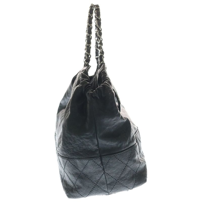 Chanel Coco Cabas Chain Tote Black Leather Silver