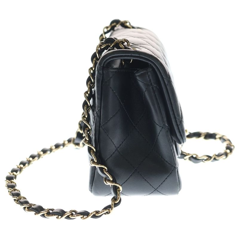 Chanel Mini Quilted 16 Single Flap Chain Shoulder Bag Lambskin Gold