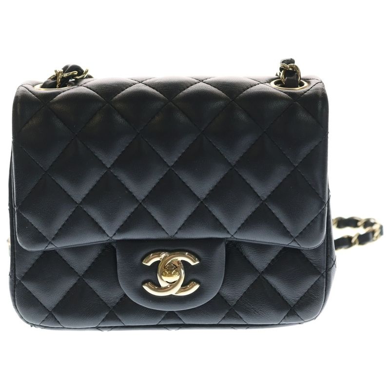 Chanel Mini Quilted 16 Single Flap Chain Shoulder Bag Lambskin Gold
