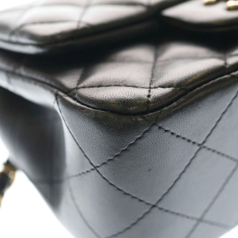 Chanel Mini Quilted 16 Single Flap Chain Shoulder Bag Lambskin Gold