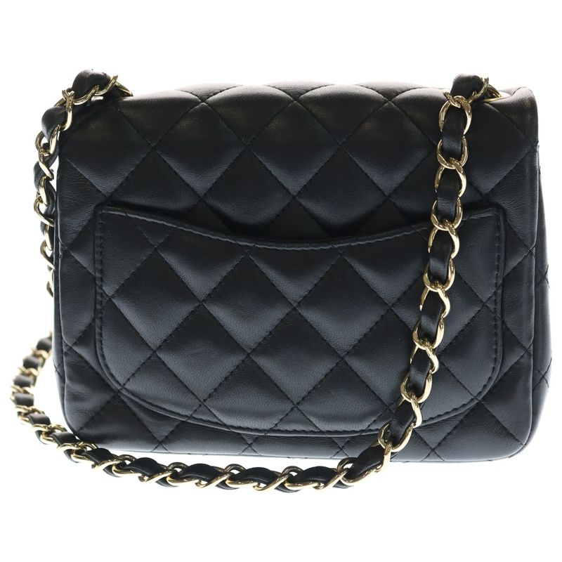 Chanel Mini Quilted 16 Single Flap Chain Shoulder Bag Lambskin Gold