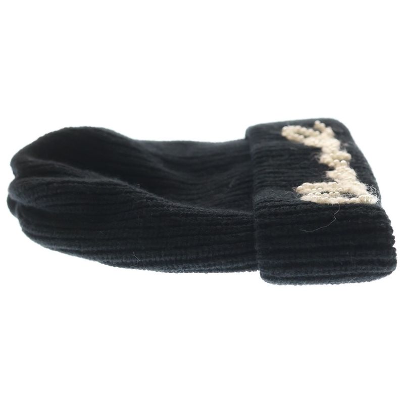 Chanel Beads Logo Cashmere Knit Hat Beanie Black White