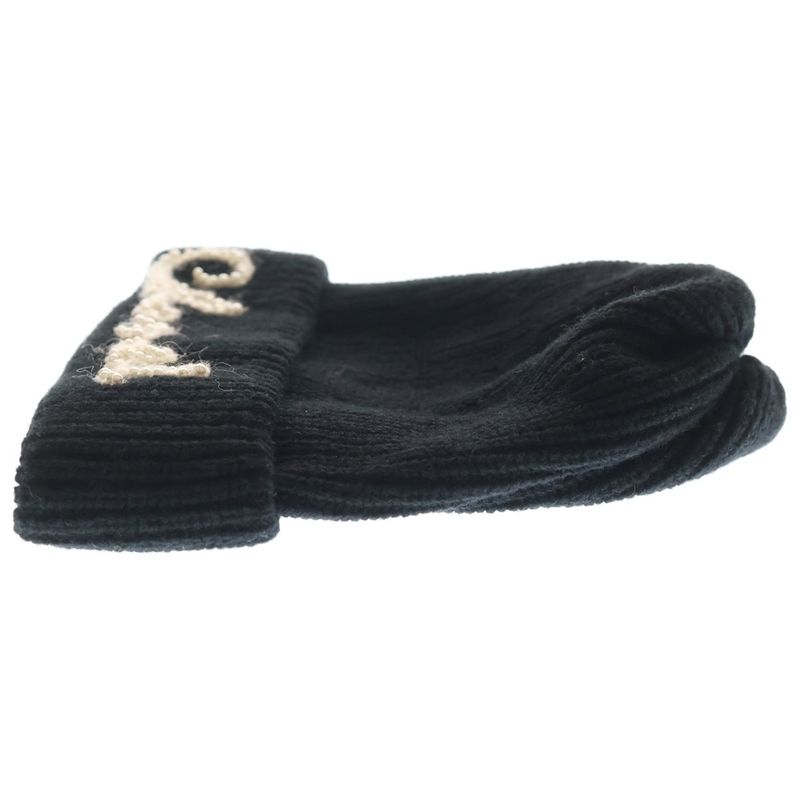Chanel Beads Logo Cashmere Knit Hat Beanie Black White