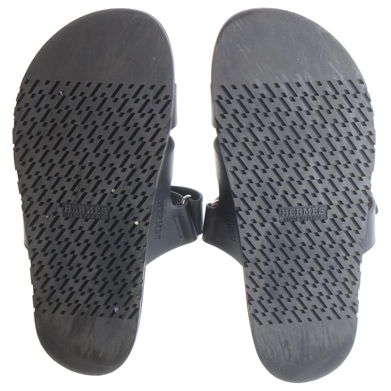 Hermes Chypre Logo Strap Sandals Black