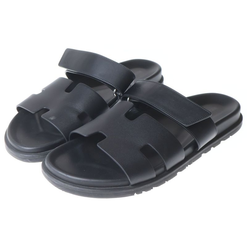 Hermes Chypre Logo Strap Sandals Black