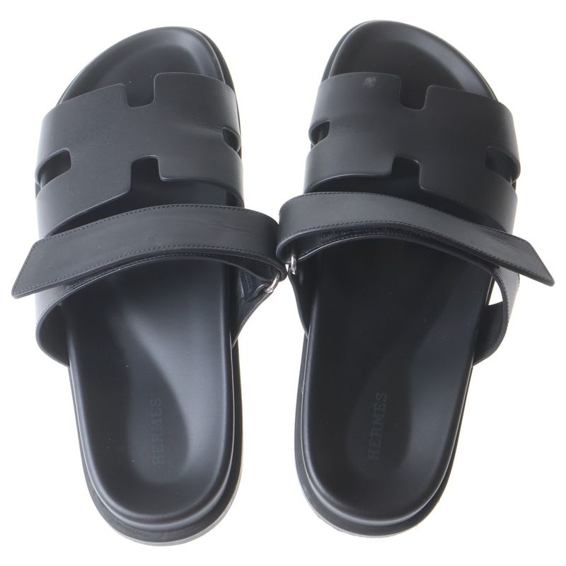 Hermes Chypre Logo Strap Sandals Black