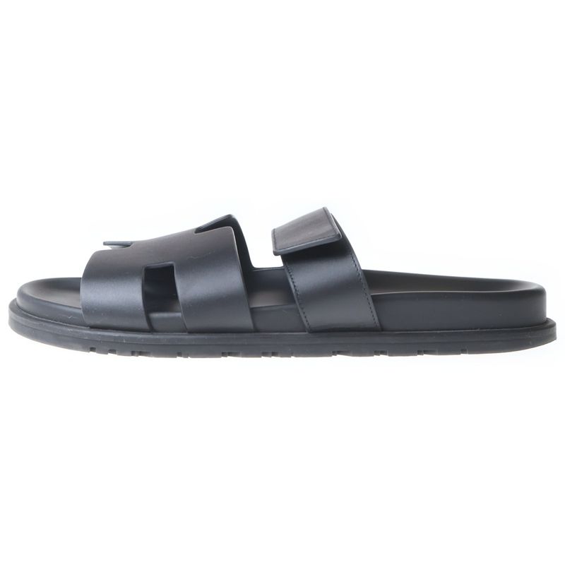 Hermes Chypre Logo Strap Sandals Black