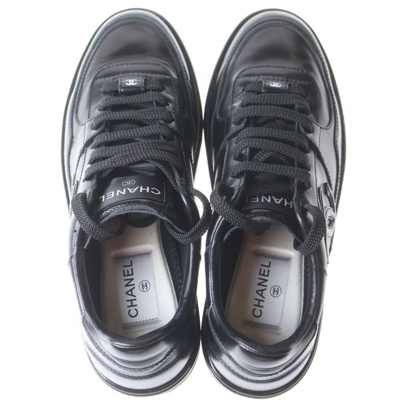 Chanel CC Logo Calf Leather Sneakers Black