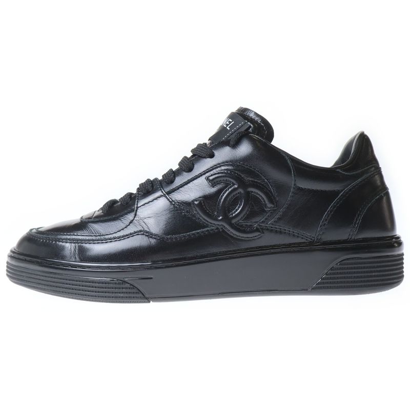 Chanel CC Logo Calf Leather Sneakers Black