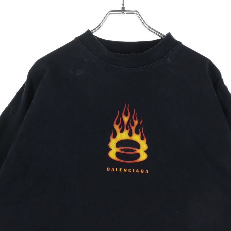 Balenciaga Distressed Flame Logo Oversize T-Shirt Black