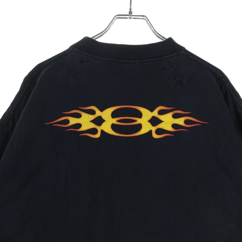 Balenciaga Distressed Flame Logo Oversize T-Shirt Black