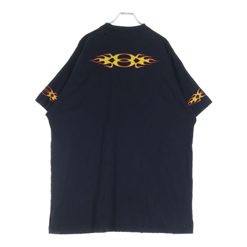 Balenciaga Distressed Flame Logo Oversize T-Shirt Black