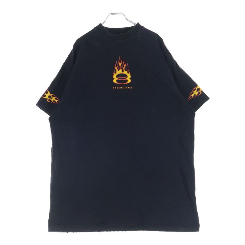 Balenciaga Distressed Flame Logo Oversize T-Shirt Black