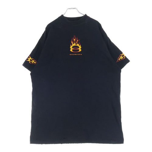Balenciaga Distressed Flame Logo Oversize T-Shirt Black