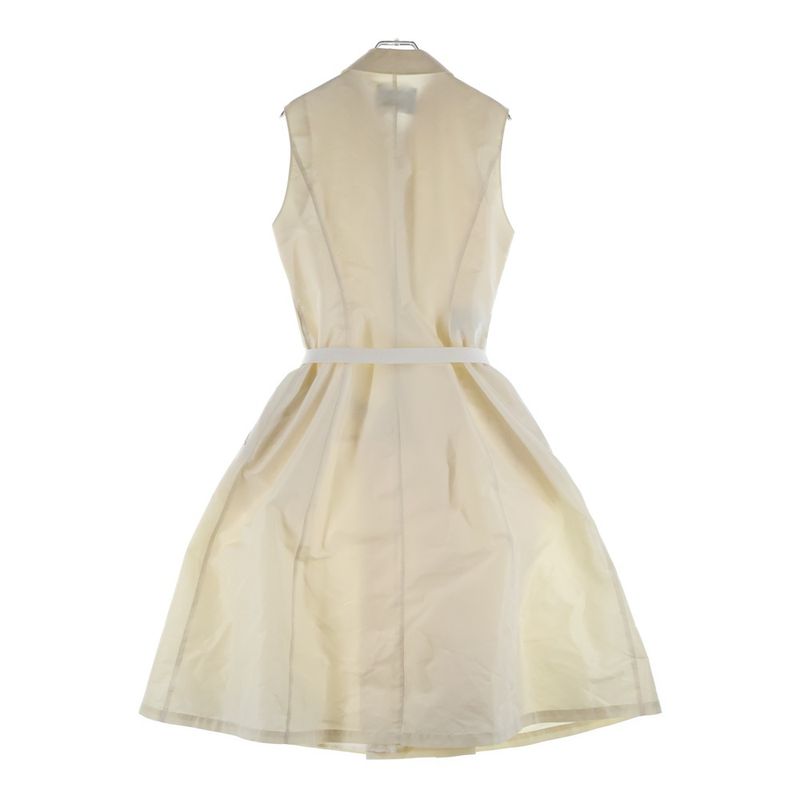 Prada Logo Belt Nylon Half Zip Sleeveless Long Dress Ivory