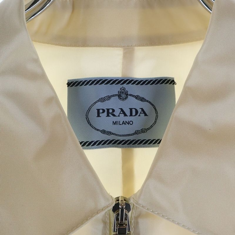 Prada Logo Belt Nylon Half Zip Sleeveless Long Dress Ivory