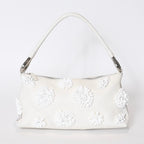 Prada Hobo Handbag Beads Leather White