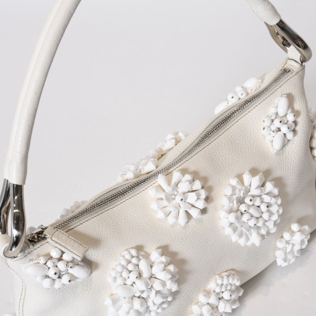 Prada Hobo Handbag Beads Leather White — view 6