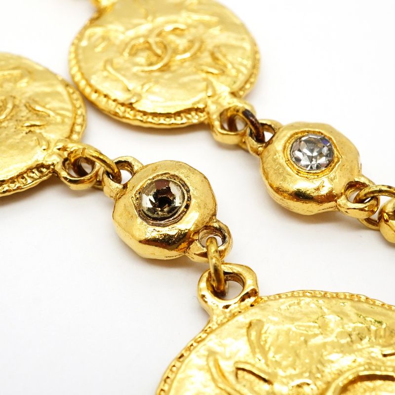 Chanel Necklace Vintage CC Logo Lariat Gold Plated