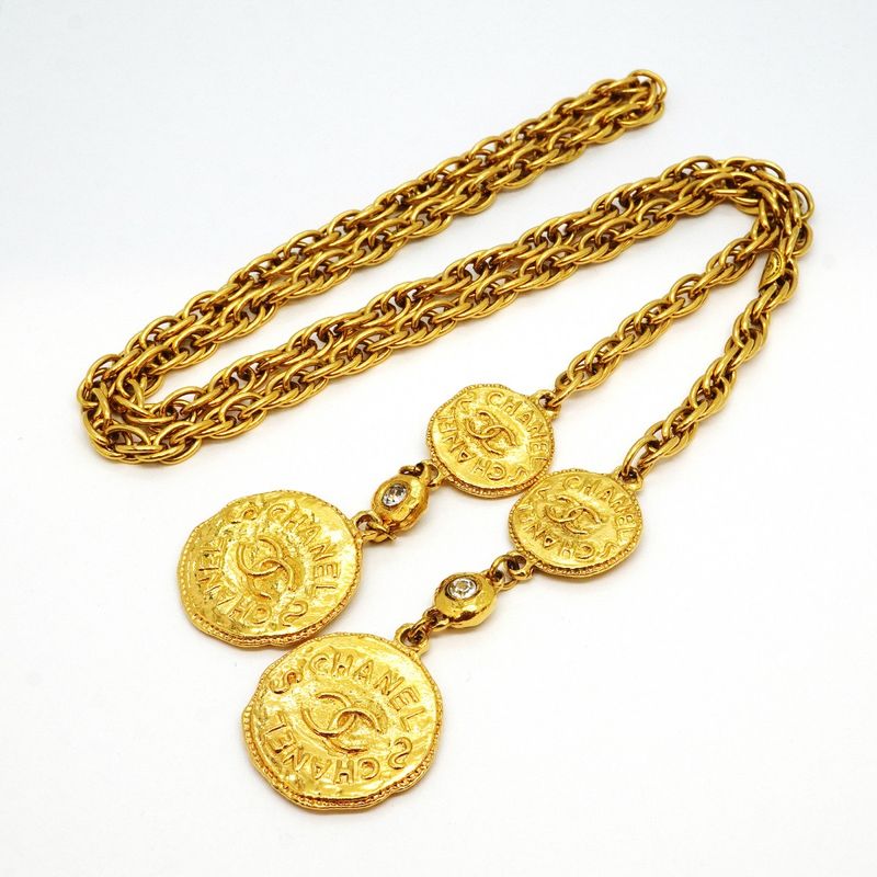 Chanel Necklace Vintage CC Logo Lariat Gold Plated