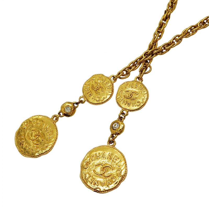 Chanel Necklace Vintage CC Logo Lariat Gold Plated